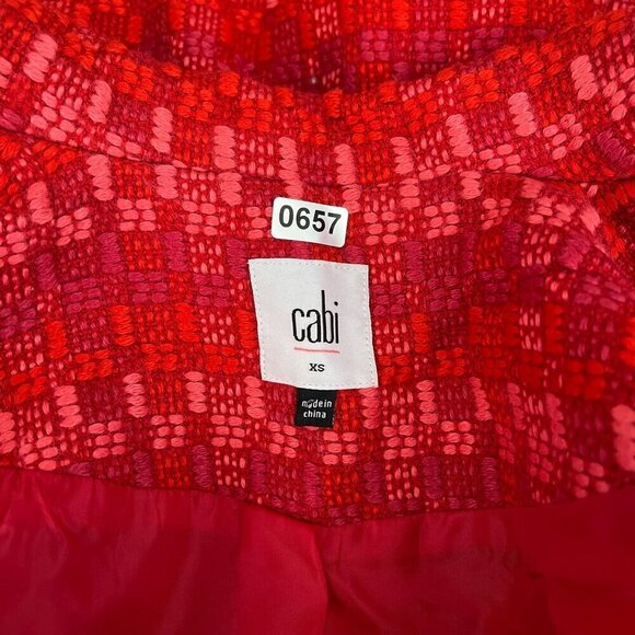 Cabi Sloan Wool Blend Pea Coat Plaid Lined Pocket Snap Front Jacket Women Red XS - Picture 3 of 11